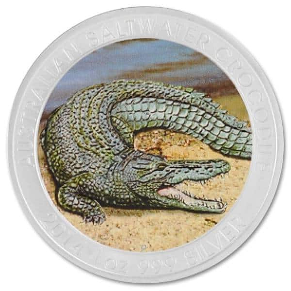 Srebrna kolorowa moneta Krokodyl Słonowodny 1 oz