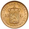 Złota moneta 10 Guldenów Wilhelmina rewers