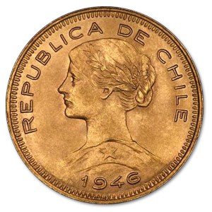 Złota moneta 100 peso Chile awers