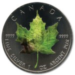 Srebrna kolorowa moneta Kanadyjski Liść Klonowy 1 oz rewers