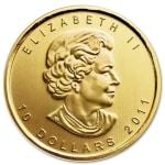 Złota moneta inwestycyjna - obiegowy Liść Kanadyjski 1/4 oz awers