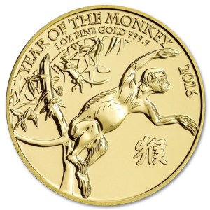 Złota moneta Lunar UK Rok Małpy 1 oz rewers
