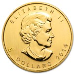 Złota moneta Liść Klonowy 1/10 oz awers