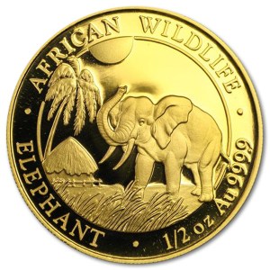 Złota moneta Somalijski Słoń 1/2 oz rewers