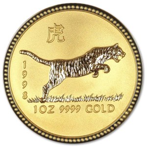 Złota moneta Australijski Lunar I Tygrys 1oz rewers