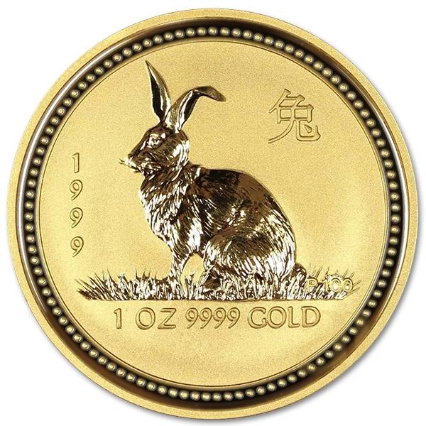 Złota moneta Australijski Lunar I Królik 1oz rewers