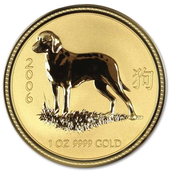 Złota moneta Australijski Lunar I Rok Psa 1 oz rewers