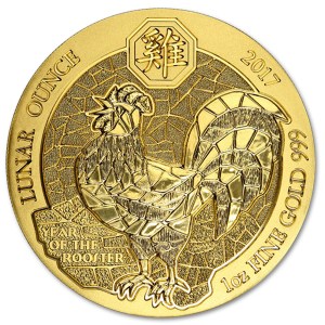 Złota moneta Ruanda Lunar Kogut 1oz rewers