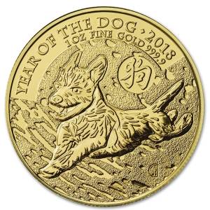 Złota moneta Lunar UK Rok Psa 1 oz rewers