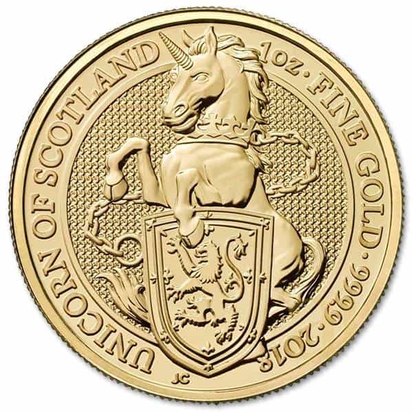 Złota moneta Bestie Królowej: Szkocki Jednorożec 1 oz rewers