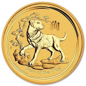 Złota moneta Australijski Lunar II Rok Psa 1/4 oz rewers