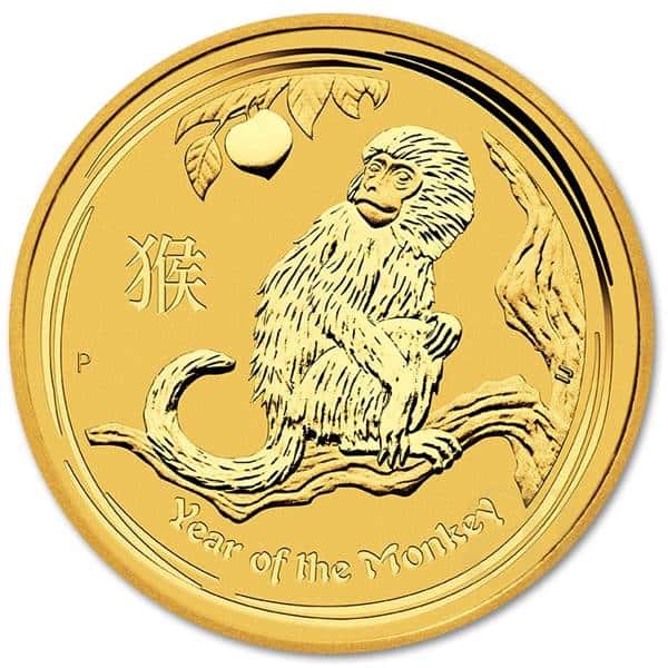 Złota moneta Australijski Lunar II Rok Małpy 1/4 oz rewers