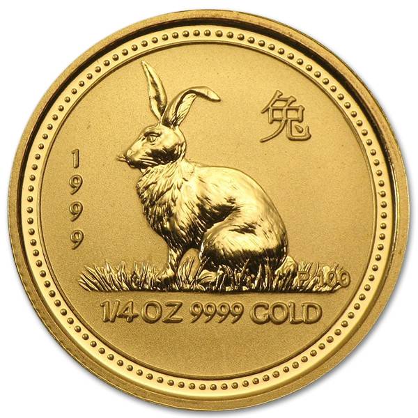 Złota moneta Australijski Lunar I Rok Zająca 1/4 oz rewers