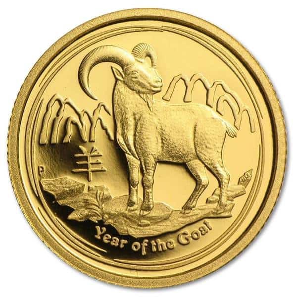Złota moneta Australijski Lunar II Rok Kozy 1/10 oz rewers