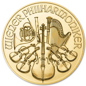 Złota moneta Wiedeńscy Filharmonicy 1/10 oz rewers