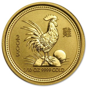 Złota moneta Australijski Lunar I Rok Koguta 1/10 oz rewers