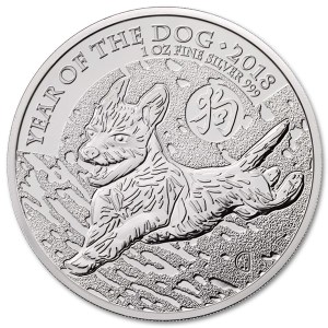 Srebrna moneta Lunar UK Rok Psa 1oz rewers