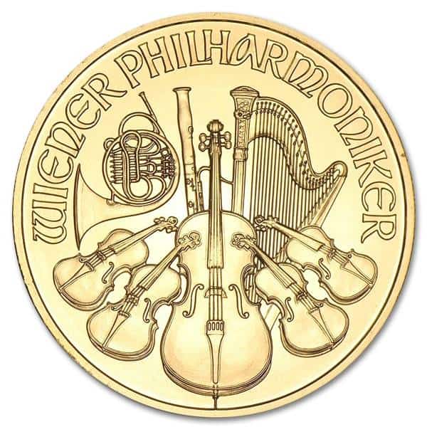 Złota moneta Filharmonicy Wiedeńscy 1/2 oz rewers