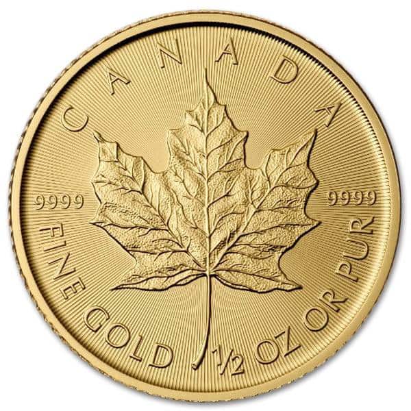 Złota moneta Kanadyjski Liść Klonu 1/2 oz rewers