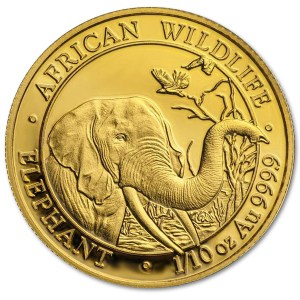 Złota moneta Somalijski Słoń 1/10 oz rewers