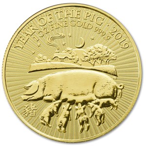 Złota moneta UK Lunar Rok Świni 1 oz rewers