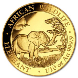 Złota moneta Słoń Somalijski 1/10 oz rewers