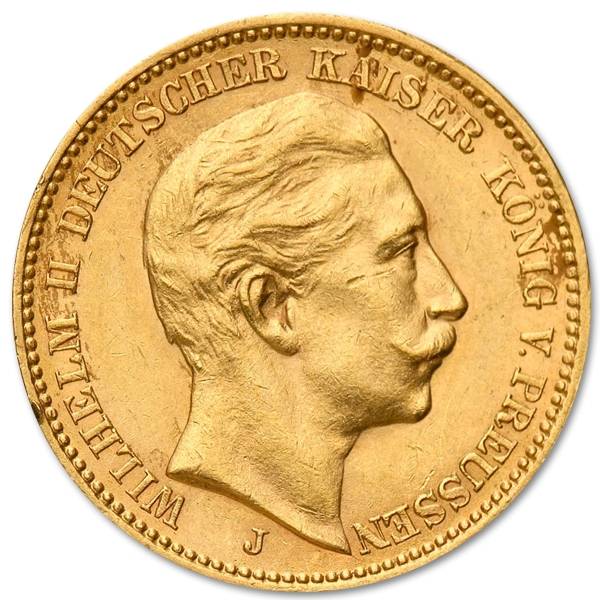 Złota moneta 20 Marek Wilhelm II rewers