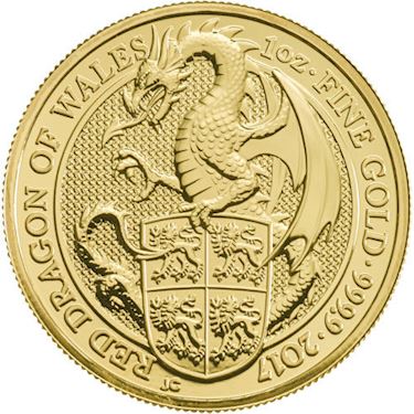 Złota moneta Bestie Królowej: Czerwony smok Walii 1 oz rewers