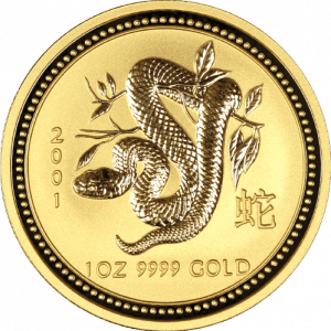 Złota moneta Australijski Lunar I Wąż 1oz 2001 rewers