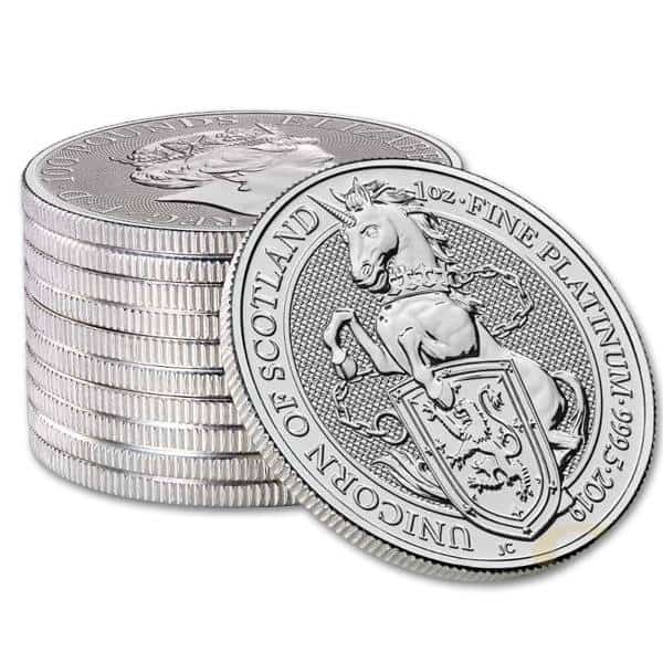 Platynowa moneta Bestie Królowej Szkocki Jednorożec 1oz