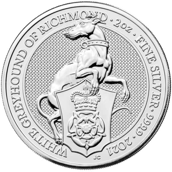 Srebrna moneta Bestie Królowej: Biały Chart z Richmond 2oz rewers