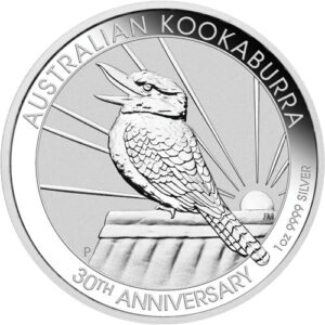 Srebrna moneta Kookaburra 1oz, wydanie jubileuszowe rewers