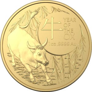 Złota moneta Lunar RAM Rok Bawołu 1 oz rewers