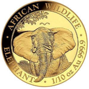 Złota moneta Słoń Somalijski 1/10 oz rewers