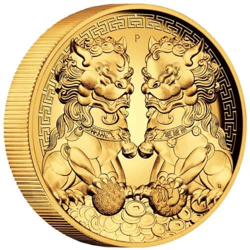 Złota moneta Chińskie Lwy Pixiu 2oz rewers