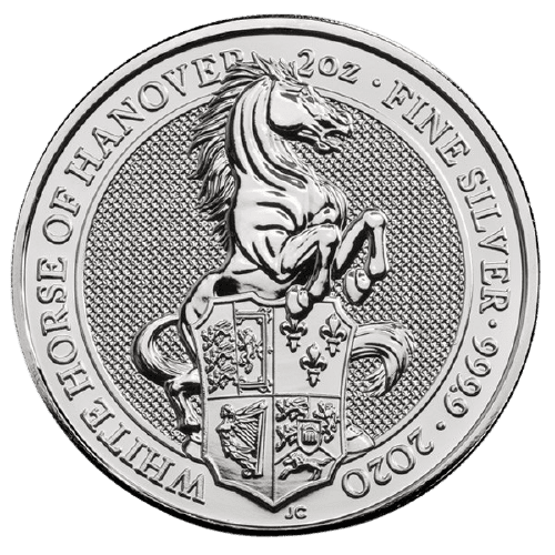 Srebrna moneta Bestie Królowej Biały Koń Hanoweru 2 oz rewers