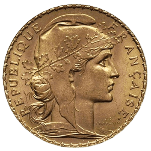 Złota moneta lokacyjna 20 Franków Francja Marianna i Kogut rewers