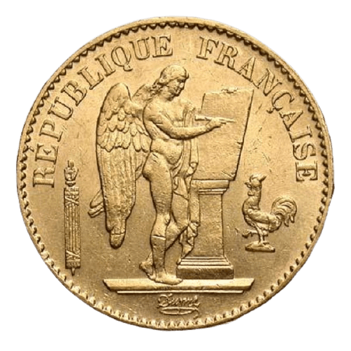 Złota moneta historyczna 20 franków francuskich "Anioł" rewers