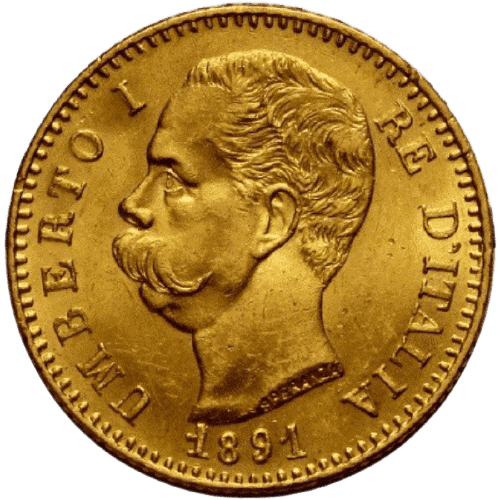 Złota moneta lokacyjna 20 Lirów Włochy rewers