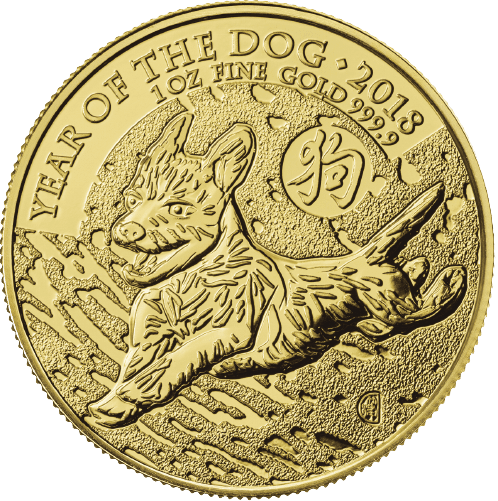 Złota moneta Lunar UK Rok Psa 1 oz 2018 rewers