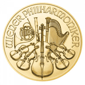 Złota moneta Wiedeńscy Filharmonicy 1/10 oz 2021 rewers