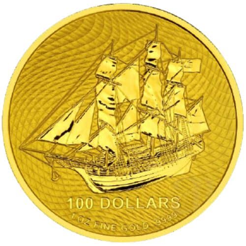 Złota moneta Wyspy Cooka Bounty 1 oz 2021 rewers