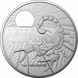 Srebrna moneta Najniebezpieczniejsze Stworzenia Australii Skorpion pustynny 1 oz 2022 rewers