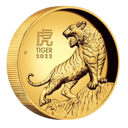 Złota moneta Lunar III Rok Tygrysa 1 oz 2022 wysoki relief rewers