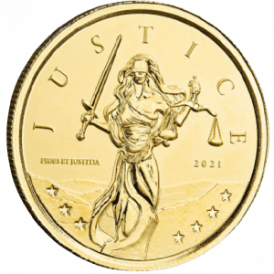 Złota moneta Gibraltar Iustitia 1 oz 2021 rewers