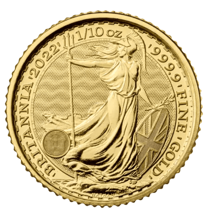Złota moneta Britannia 1/10 oz 2022 rewers
