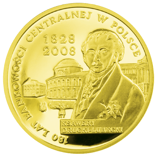 Złota moneta 180 lat bankowości centralnej w Polsce 200 zł 2009 NBP rewers