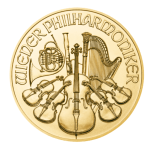 Złota moneta Wiedeńscy Filharmonicy 1/10 oz 2022 rewers